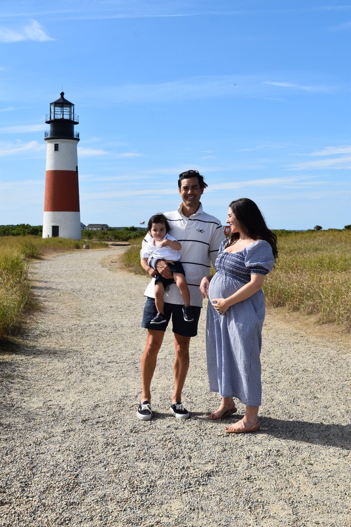 Julia's family by the lighthouse on Nantucket.